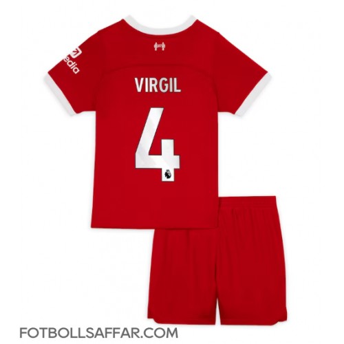 Liverpool Virgil van Dijk #4 Hemmadräkt Barn 2023-24 Kortärmad (+ Korta byxor)